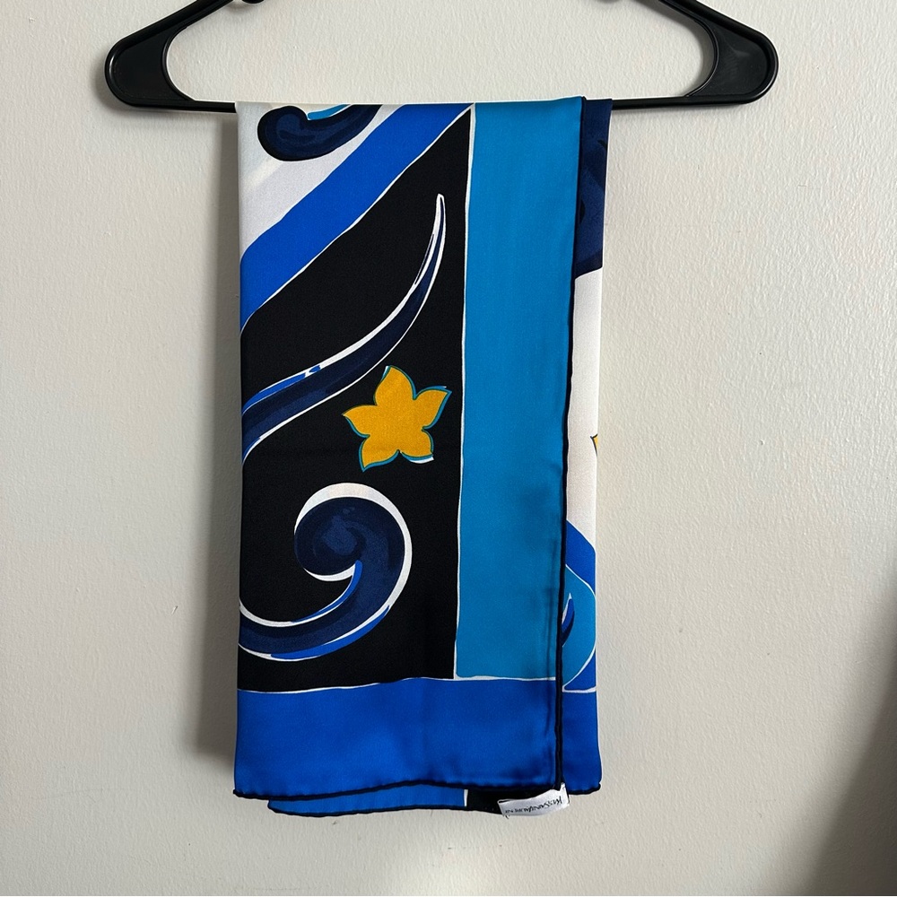 Vintage YVES SAINT LAURENT Rare Sun & Stars Themed Square Silk Scarf, 33.5” - Picture 9 of 10